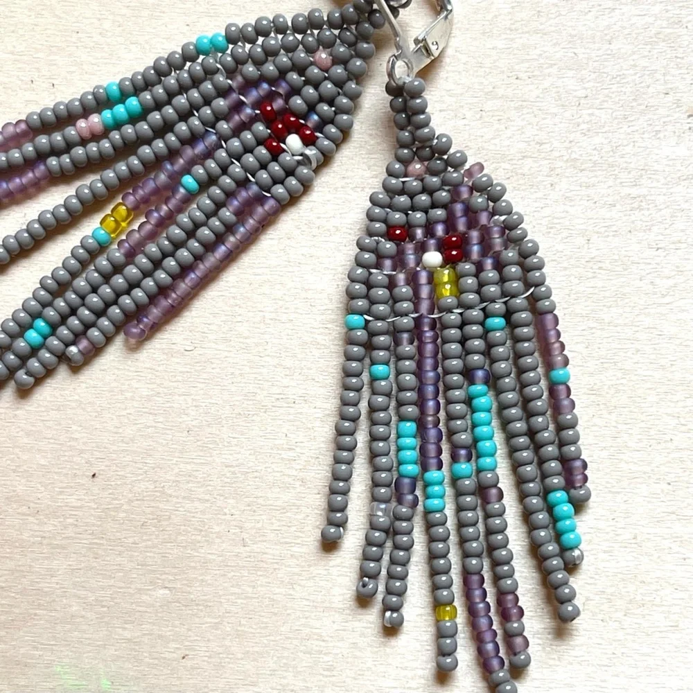 HANDMADE GLASS EARRINGS | Mini Kosmogonian Handwoven Earrings in Slate - Picture 4 of 5